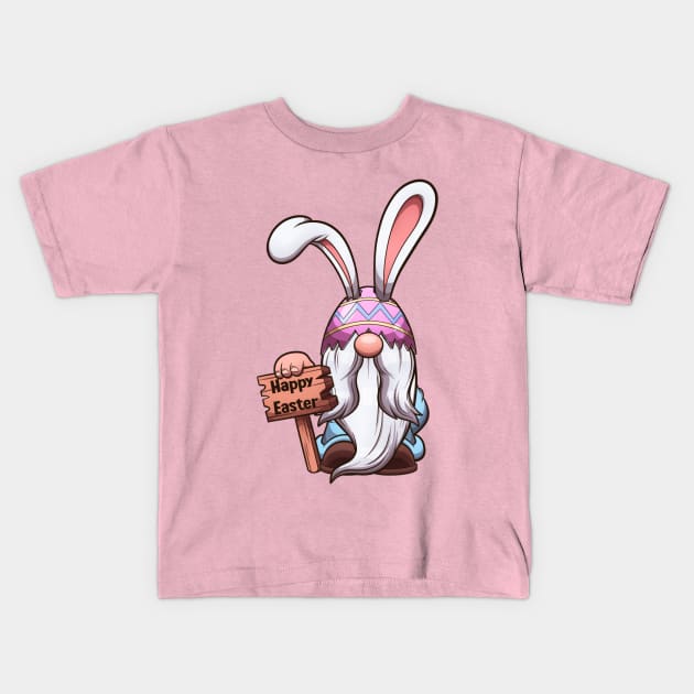 Easter Gnome With Easter Egg Hat With Bunny Ears Holding Sign Kids T-Shirt by TheMaskedTooner